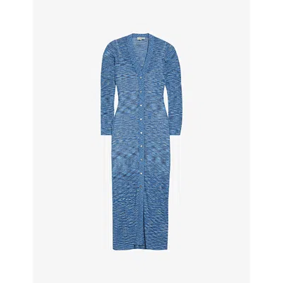 Ted Baker Womens Blue Omaaa Textured-weave V-neck Knitted Cardigan