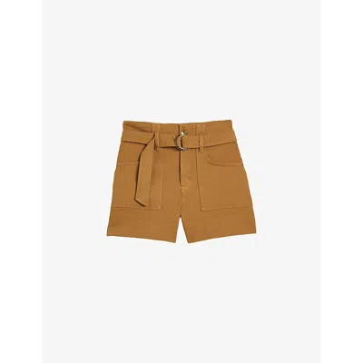 Ted Baker Womens Brown Selda Belted-waist High-rise Stretch-cotton Shorts