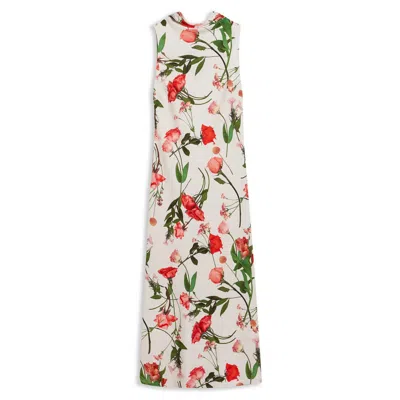 Ted Baker Women's Connihh Floral Cowl Neck Sleeveless Satin Midi Dress In White