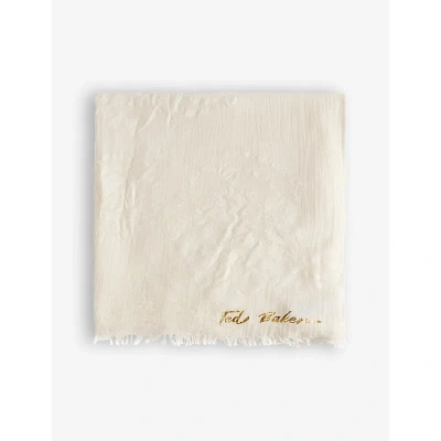 Ted Baker Womens Cream Keliee Logo-print Frayed Cotton-blend Scarf