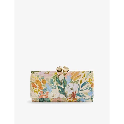 Ted Baker Womens Cream Meadela Floral-print Logo-embossed Leather Purse In Multi