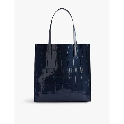 Ted Baker Womens Dk-blue Croccon Faux-leather Shopper Tote Bag