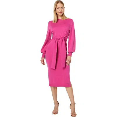 TED BAKER WOMEN'S ESSYA SLOUCHY TIE FRONT MIDI KNIT SWEATER DRESS BRIGHT PINK