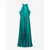 Ted Baker Womens Green Melike Pleated Halter-neck Satin Midi Dress