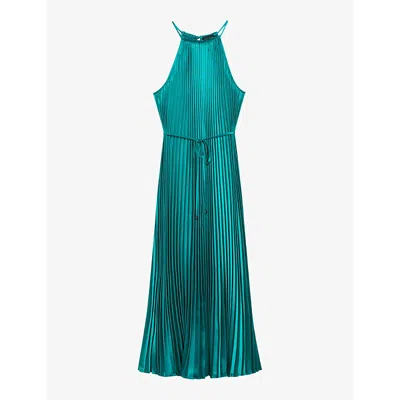 Ted Baker Womens Green Melike Pleated Halter-neck Satin Midi Dress In Green
