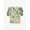 TED BAKER OASIA FLORAL-PRINT PUFF-SLEEVE WOVEN TOP
