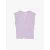 Ted Baker Womens Lilac Effiy Lace-trimmed V-neck Linen And Cotton-blend T-shirt