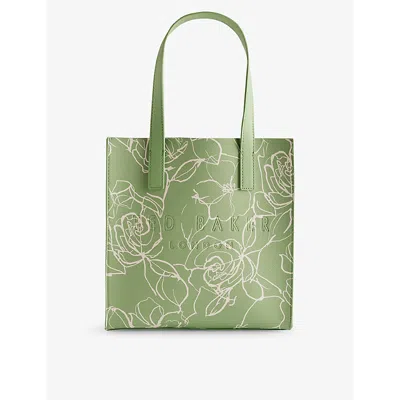 Ted Baker Womens Lt-green Linecon Linear-floral Small Icon Faux-leather Tote