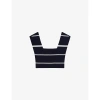 TED BAKER TED BAKER WOMENS NAVY ELLLE STRIPE-PRINT CROPPED STRETCH-KNIT TOP
