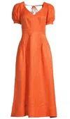 Ted Baker Opalz Puff-sleeved Linen-blend Midi Dress In Brown