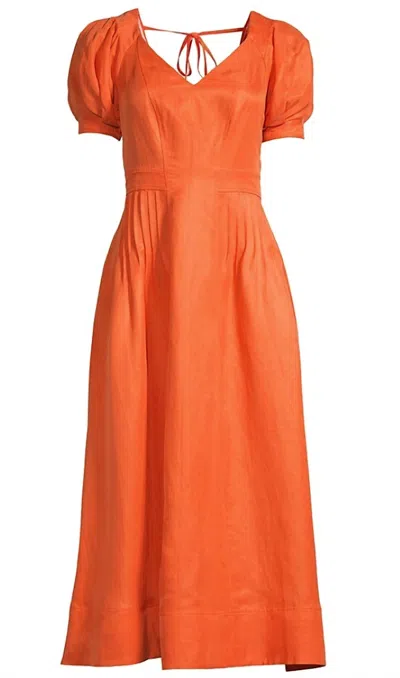 TED BAKER WOMEN'S OPALZ FIT AND FLARE PUFF SLEEVE MIDI DRESS IN ORANGE