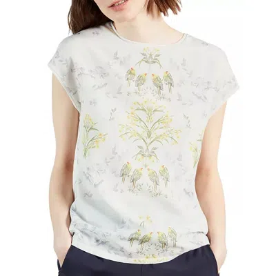 Ted Baker Sonjja Papyrus Printed Woven Front T-shirt In White/yellow