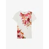 TED BAKER TED BAKER WOMEN'S PINK BELLARY PRESSED FLOWER-PRINT STRETCH-JERSEY T-SHIRT