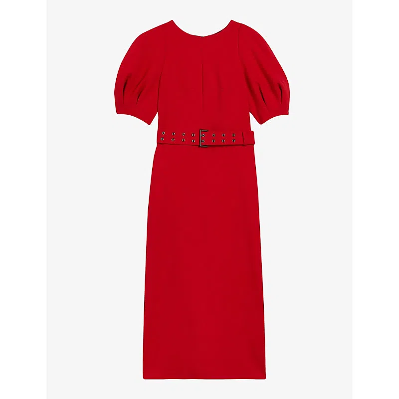 Ted Baker Womens Red Gabyela Puffed-sleeve Stretch-woven Midi Dress |  ModeSens