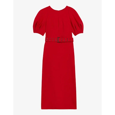 Ted Baker Womens Red Gabyela Puffed-sleeve Stretch-woven Midi Dress