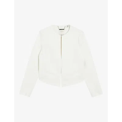 Ted Baker Womens White Manabuj Round-neck Cropped Stretch-woven Jacket