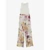 TED BAKER TED BAKER WOMEN'S WHITE TIRSSO FLORAL-PRINT SLEEVELESS STRETCH-WOVEN JUMPSUIT