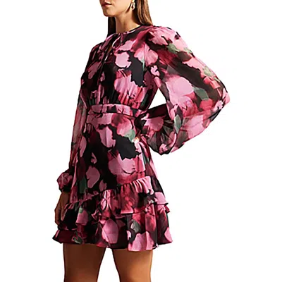 Ted Baker Womens Asymmetric Ruffled Mini Dress In Pink