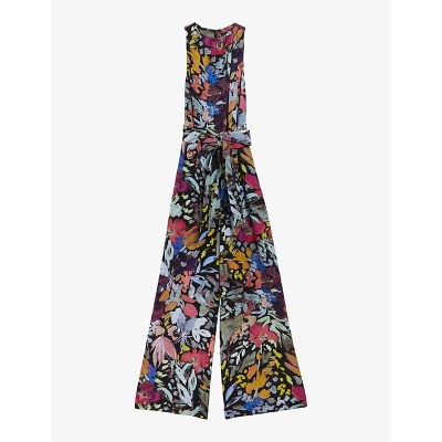 Ted Baker Orta Floral Sleeveless Wide Leg Chiffon Jumpsuit In Black