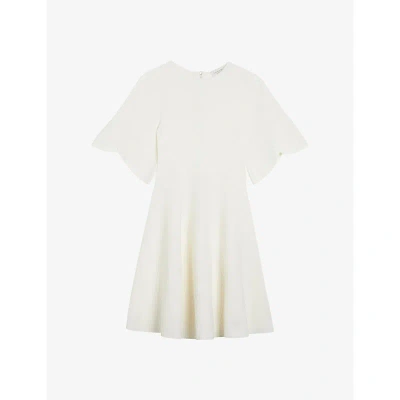 Ted Baker Womens Ivory Oliviha Fluted-sleeve Ribbed Stretch-knit Mini Dress