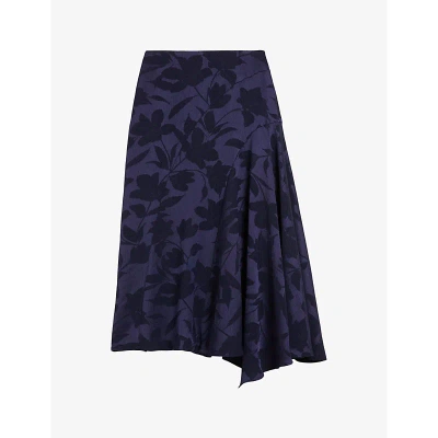 Ted Baker Womens Navy Trebbia Floral-jacquard Satin Midi Skirt