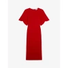 Ted Baker Womens Red Raelea Fluted-sleeve Slim-fit Stretch-knit Midi Dress