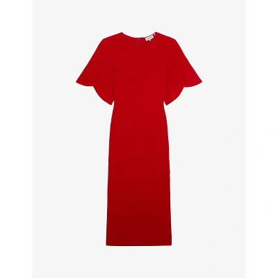 Ted Baker Womens Red Raelea Fluted-sleeve Slim-fit Stretch-knit Midi Dress