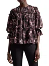Ted Baker Womens Ruffled Tie Neck Peplum Top In Black