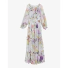 TED BAKER TED BAKER WOMEN'S WHITE BELLAS FLORAL-PRINT CHIFFON MAXI DRESS