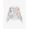 TED BAKER TED BAKER WOMEN'S WHITE HAYLOU FLORAL-PRINT HIGH-NECK KNITTED CARDIGAN