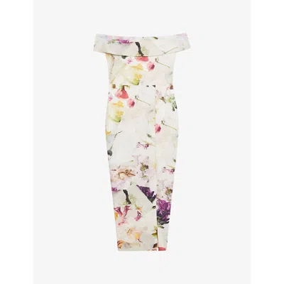 Ted Baker Womens White Merreen Off-shoulder Floral Stretch-woven Midi Dress