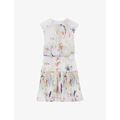Ted Baker Saintly Floral-print Sleeveless Woven Mini Dress In Patterned White