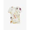 TED BAKER TED BAKER WOMENS WHITE TREYYA FLORAL-PRINT SHORT-SLEEVE STRETCH-WOVEN T-SHIRT