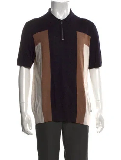 Pre-owned Ted Baker Wool Colorblock Pattern Polo Sweater In Black