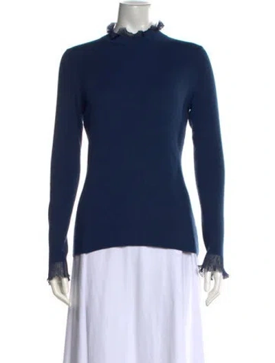 Pre-owned Ted Baker Wool Mock Neck Sweater In Blue