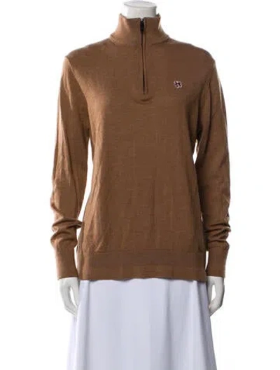 Pre-owned Ted Baker Wool Mock Neck Sweater In Brown