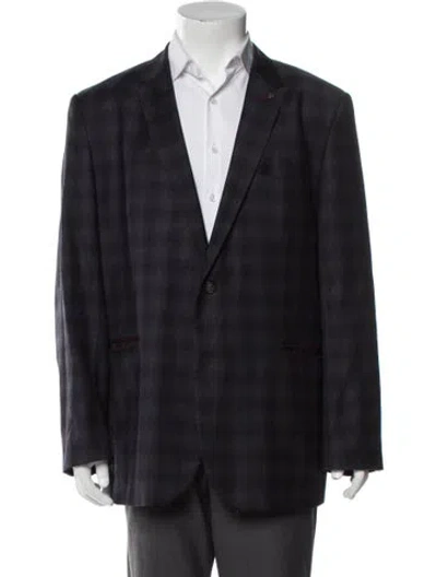 Pre-owned Ted Baker Wool Plaid Print Blazer In Blue