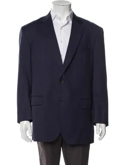 Pre-owned Ted Baker Wool Plaid Print Blazer In Blue