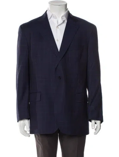Pre-owned Ted Baker Wool Plaid Print Blazer In Blue