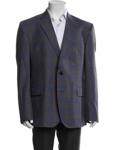 Pre-owned Ted Baker Wool Plaid Print Blazer In Blue