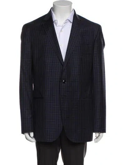 Pre-owned Ted Baker Wool Plaid Print Blazer In Blue