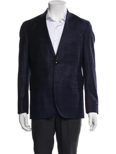 Pre-owned Ted Baker Wool Plaid Print Blazer In Blue