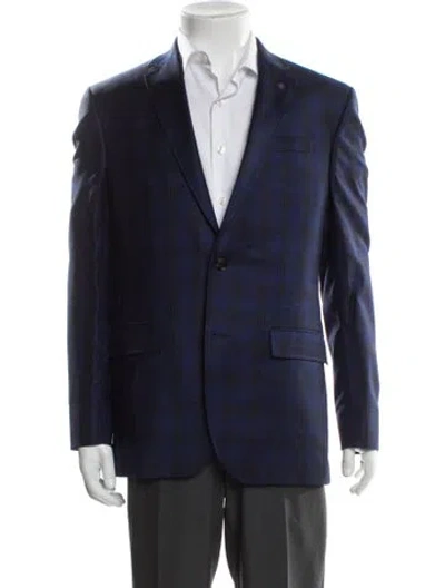 Pre-owned Ted Baker Wool Plaid Print Blazer In Blue