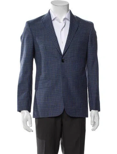 Pre-owned Ted Baker Wool Plaid Print Blazer In Blue