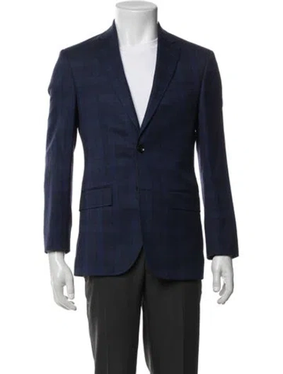 Pre-owned Ted Baker Wool Plaid Print Blazer In Blue