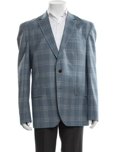 Pre-owned Ted Baker Wool Plaid Print Blazer In Blue
