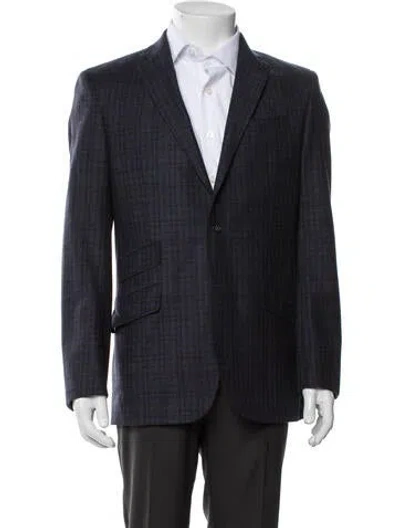 Pre-owned Ted Baker Wool Plaid Print Blazer In Blue