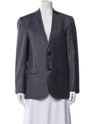 Pre-owned Ted Baker Wool Plaid Print Blazer In Blue