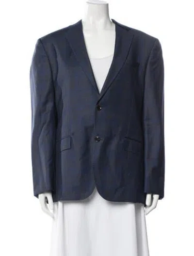 Pre-owned Ted Baker Wool Plaid Print Blazer In Blue