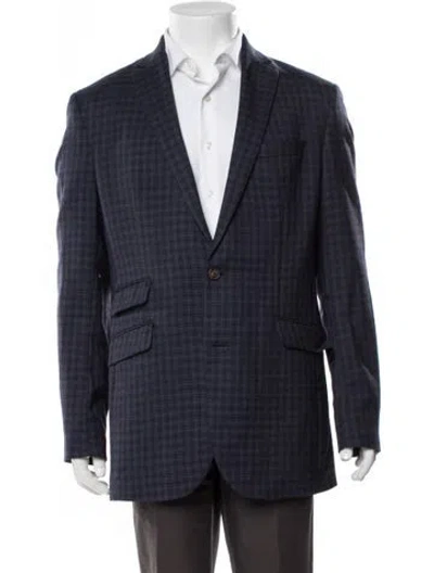 Pre-owned Ted Baker Wool Plaid Print Blazer In Blue